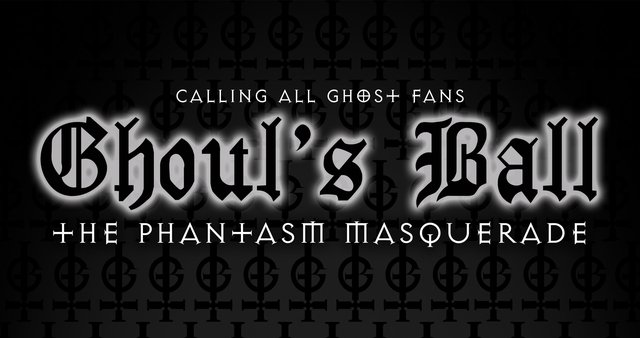 Masquerade ball flyer artwork for Ghoul's Ball Phantasm, a Ghost fan event in Hollywood