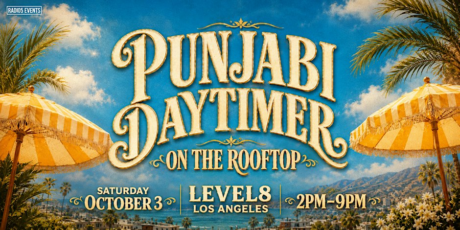 Event flyer for the Punjabi Daytimer on the Level 8 rooftop in Downtown Los Angeles on October 3
