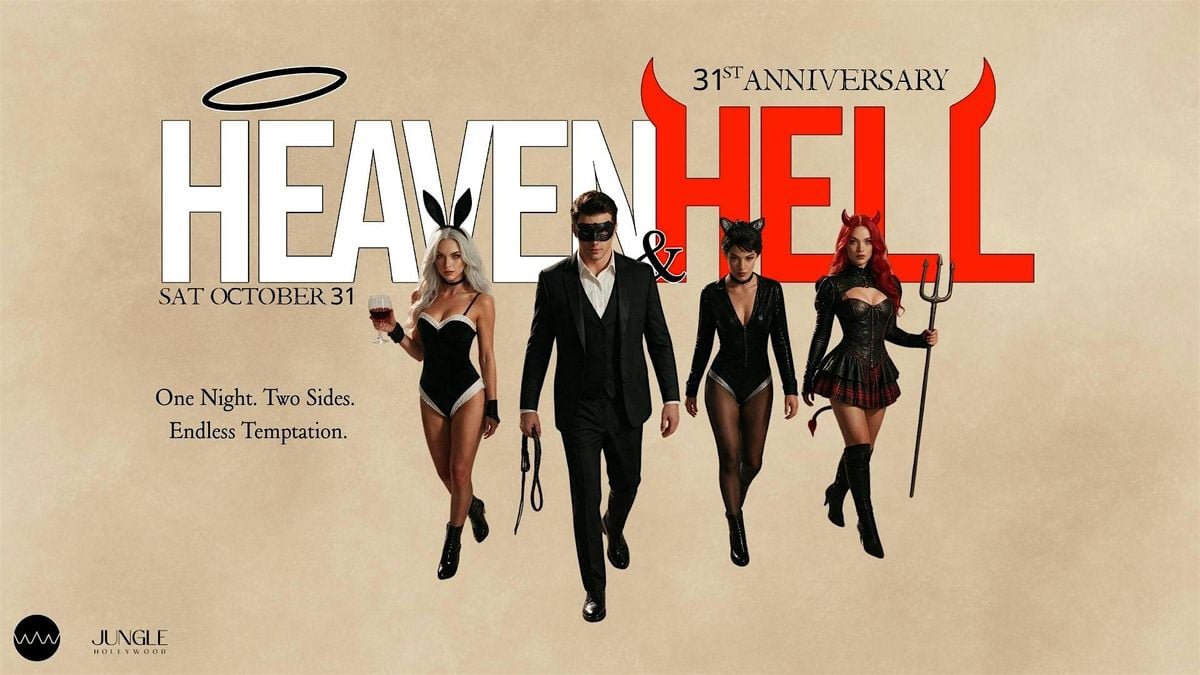 Promotional flyer for the Heaven & Hell Halloween Party at Jungle Hollywood