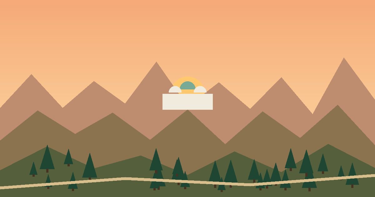 Illustrated observatory with a green dome on a warm orange ridge above a trail at sunset