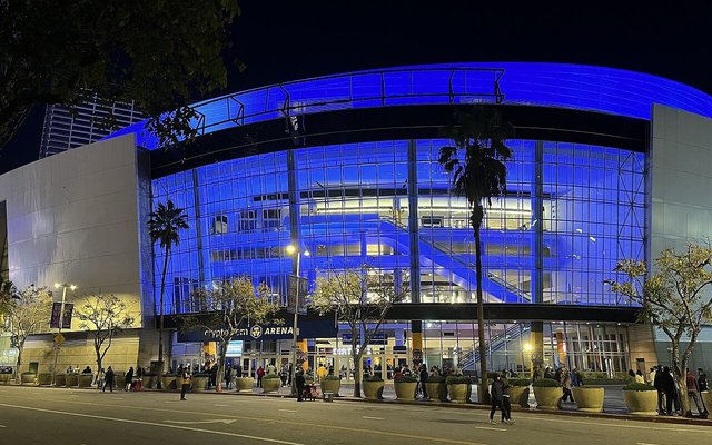 Exterior of Crypto.com Arena in downtown Los Angeles, home of the Lakers