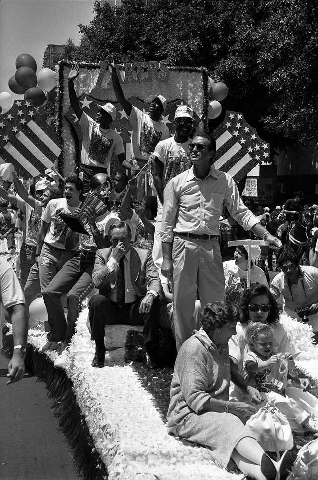 Los Angeles Lakers fans lining the streets during the 1987 NBA Championship victory parade